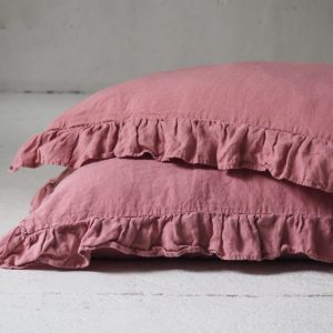 Leinen Kissenbezüge - Volant - dusty pink