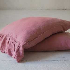 Leinen Kissenbezüge - Volant an der Seite - dusty pink