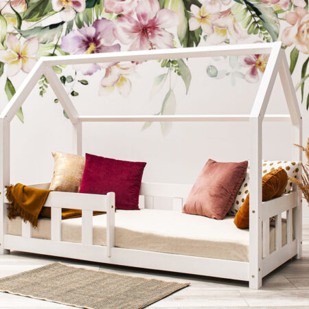 Wandsticker - Blumenstrauß Aquarell XXL. Das Bett auf dem Foto ist 160x80cm groß.